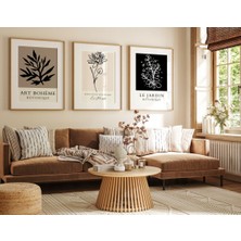 Pam Studio Minimalist Siyah Beyaz 3’lü Botanik Çiçek Tablo Seti – Ahşap Çerçeveli Modern Duvar Dekoru"