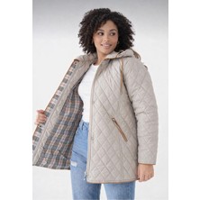 Baharlık Ekoseli, Kapitone Mont, Kapüşonlu Mont, Büyük Beden, Su Itici, Biyeli, Vizon