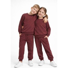 Noble Kids Nakış Logolu Bordo Takım – Unisex, 3 Iplik Şardonsuz, %100 Pamuk, 3–8 Yaş