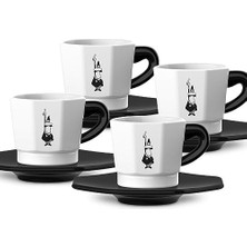 - 4'lü Espresso Fincan Seti - Sekizgen Tasarım - Siyah Beyaz Karma Renk - Porselen