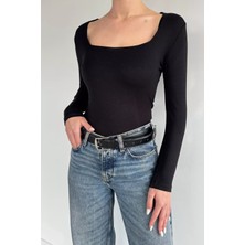 Gülseli Kadın Kare Yaka Likralı Body Bluz P-00020267