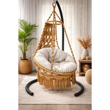 WoodShut Tek Kişilik Makrome El Örgüsü Salıncak MİS38001 Sarı (Sadece Salıncak)