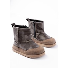 Papuccum Ortopedi Erkek Çocuk Kamuflaj Desenli Tüylü Su Geçirmez Kaydırmaz Taban Bot