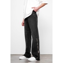 Füme Yarım Fermuar Yırtık Paça Gd Baggy Pantolon