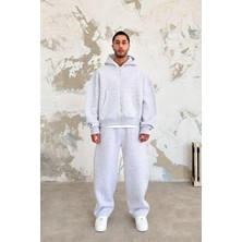 Gri Melanj Cozy Basic Tam Fermuar Oversize Sweatshirt