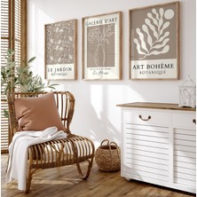 Pam Studio 3’lü Ahşap Çerçeveli Tablo Seti – Le Jardin, Galerie D’art, Art Bohème Botanik Minimal Duvar Dekoru