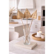 B'Clara Home 3'lü Üçgen Örme Rattan Lata Spear Krem Tropikal Doğal Kuru Çiçek