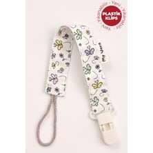 My Vera Kelebek - Plastik Klipsli Pamuklu Emzik Askısı - Emzik Zinciri - Emzik Tutacağı