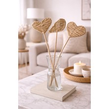 B'Clara Home 3'lü Kalp Örme Rattan Tropikal Doğal Kuru Çiçek