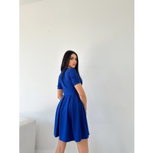 Rengamoda Kadın Kruvaze Yaka Kısa Kol Mini Kloş Elbise