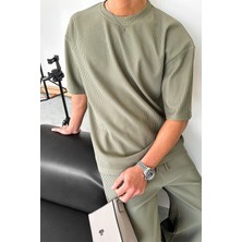 Haki Fitilli Oversize Tişört