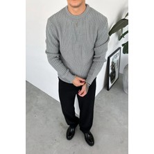 Gri Bisiklet Yaka Oversize Örgü Kazak