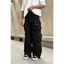 Siyah Full Cep Detay R2 Go Keten Ekstra Bol Baggy Pantolon