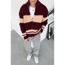 Bordo Örgülü Retro Triko Hırka