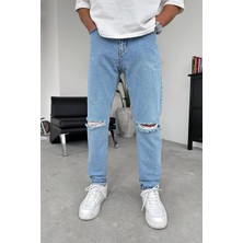 Açık Mavi Dizi Yırtık Rj1 Dif Regular Pantolon