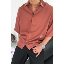 Kiremit Deniz Atı Nakış Detay Bs Oversize Gömlek