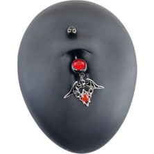 Osha Aksesuar Kırmızı Taş Detaylı Sallantılı Yarasa Göbek Piercing