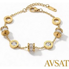 Melike Steel Roma Rakamlı Zirkon Taşlı 316 Paslanmaz Çelik Bileklik