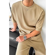 Bej Fitilli Oversize Tişört