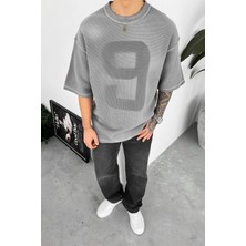 Gri Ters Dikiş Detay Dokuma Oversize Tişört