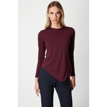 On Fashion On Asimetrik Kesim Yanı Ipli Büzgülü Detaylı Sıfır Yaka Bluz