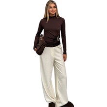 Kechi Woman Dalgıç Kumaş Yandan Aksesuarlı Kahverengi Bluz