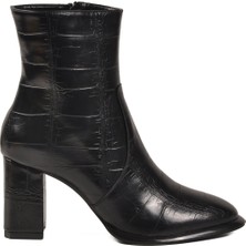 Ventes Siyah Kroko Polarlı Fermuarlı Kadın Topuklu Bot