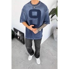 Lacivert Ters Dikiş Detay Dokuma Oversize Tişört