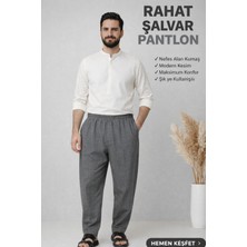 Üstün Online Hacı ve Umre Için Günlükte Şık Kesim Rahat Kalıp Erkek Şalvar Pantolon Desenli Koyu Gri