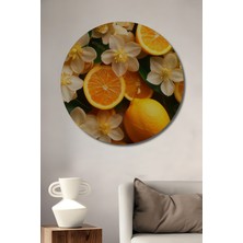 Petmudo AVM Cömert Portakallar ve Beyaz Çiçekler Yağlı Boya Görünümlü Ahşap Tablo Yuvarlak Duvar Tablosu