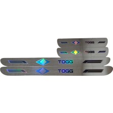 Autowise Togg Hologram Logolu Araca Özel Marka Logolu Aynalı Kapı Eşiği Koruyucu Yapıştırma 4'lü Set