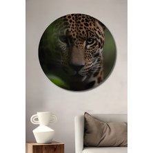 Petmudo AVM Ormanların  Efendisi Jaguar Detaylı Yağlı Boya Görünümlü Ahşap Tablo Yuvarlak Duvar Tablosu