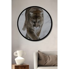 Petmudo AVM Kış Ormanı Panteri Yağlı Boya Görünümlü Ahşap Tablo Yuvarlak Duvar Tablosu Çerçeve Görünümlü