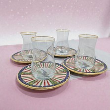 Sudedi Home Suded, Home Tavus Kuşu Altın Yaldızlı Çay Bardağı Seti (4 Kişilik )