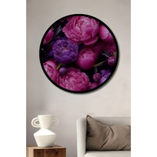 Petmudo AVM Mor ve Pembe Şakayıklar Yağlı Boya Görünümlü Ahşap Tablo Yuvarlak Duvar Tablosu Çerçeve Görünümlü