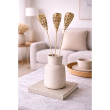 B'Clara Home Tropikal Dekoratif 3'lü Rattan Lata Lamp Çiçek Vazo Çiçeği