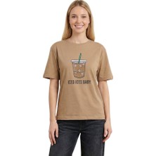 Iced Baskı Enfield&co Kadın T-Shirt Iced Camel