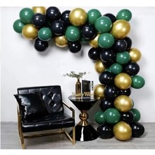 Deniz Party Store Koyu Yeşil Siyah Krom Gold Mini Zincir Balon Set