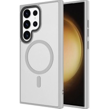 Zore Galaxy S24 Ultra Kılıf Sert Pc Arka Yüzey Wireless Şarj Özellikli Asma Flet Magsafe Kapak-Gri