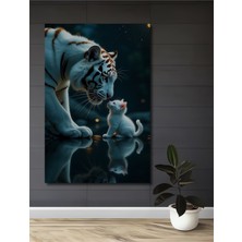 Petmudo AVM Aslan Kaplan Yavru Kedi Yağlı Boya Görünümlü Ahşap Dekoratif Ev,antre,salon,ofis,mutfak Tablo