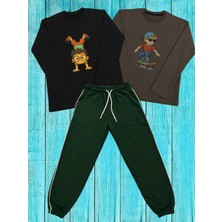 Pidal Giyim Avantajlı Paket Sportif Çocuk Baskılı Pamuklu Uzun Kollu Erkek Çocuk Eşofman Takımı