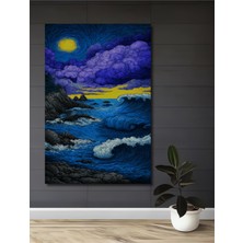 Petmudo AVM Büyük Dalgalar ve Fırtınalı Gökyüzü Yağlı Boya Görünümlü Ahşap Dekoratif Ev,antre,salon,ofis Tablo