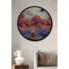 Petmudo AVM Pembe Bulutlar Altında Sakin Yolculuk Sulu Boya Görünüm Ahşap Tablo Yuvarlak Tablo Çerçeve Görünüm