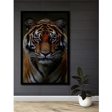 Petmudo AVM Aslan Gözlü Kaplan Ormanların Kralı Yağlı Boya Görünümlü Ahşap Ev,antre,ofis Tablo Çerçeve Görünümlü