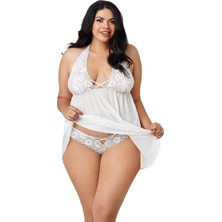 Pazarcan Dantelli Beyaz Büyük Beden Gecelik TM1273