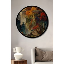 Petmudo AVM Dağ Manzaralı Saray Görünümlü Yağlı Boya Sahne Ahşap Tablo Yuvarlak Duvar Tablosu Çerçeve Görünümlü