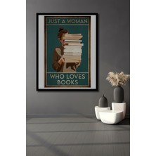 Petmudo AVM Kitap Kurdu Kadın Yağlı Boya Görünümlü Ahşap Ev,antre,ofis,yatak Odası Tablo Çerçeve Görünümlü