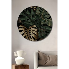 Petmudo AVM Dev Monstera Yapraklı Yağlı Boya Görünümlü Ahşap Dekoratif Tablo Yuvarlak Duvar Tablosu