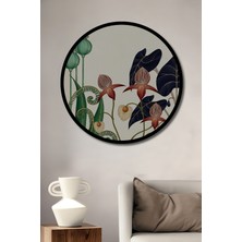 Petmudo AVM Botanical Art Nouveau Sulu Boya Görünümlü Ahşap Tablo Yuvarlak Duvar Tablosu Çerçeve Görünümlü