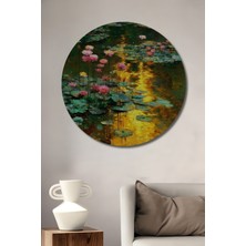 Petmudo AVM Monet Tarzı Nilüfer Gecesi Yağlı Boya Görünümlü Dekoratif Ahşap Tablo Yuvarlak Duvar Tablosu